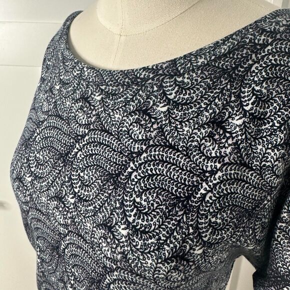 maje Blue & White Ruched Stretch Knit Dress - Size 3 (US M/L) - Paisley Swirl - Picture 5 of 11